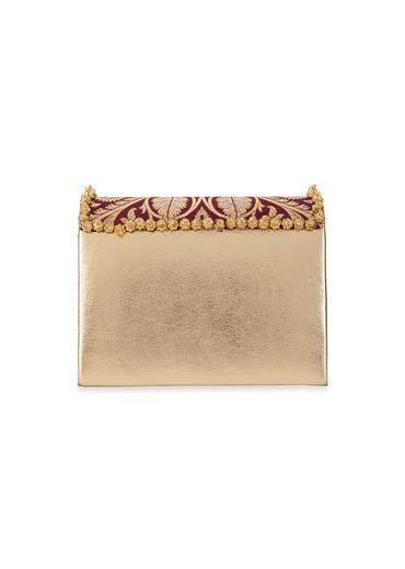 Maroon Zari and Kundan Embellished Rectangular Flap Bag
