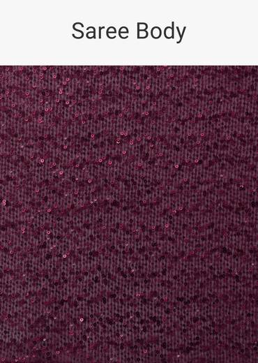 Maroon Red Sequins Saree With Fancy Flower Shaped Blouse