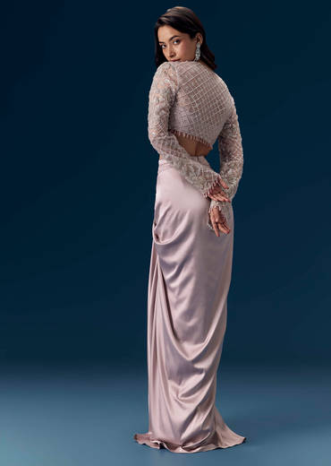 Mauve Crop Top and Draped Skirt Set