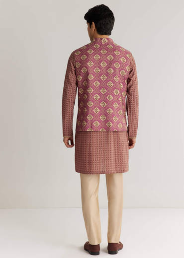Mauve Modal Chanderi Cutdana Sequins Kurta Jacket Set