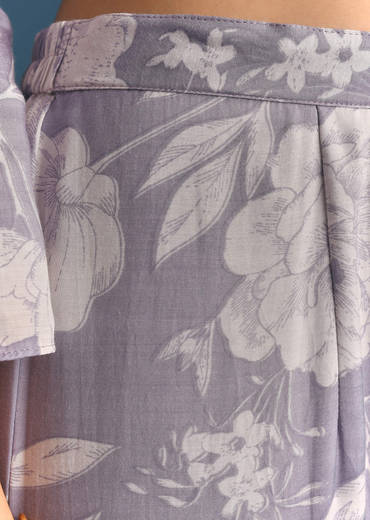 Mauve Muslin Floral Print Kurta Sharara Suit With Moti Cutdana Work