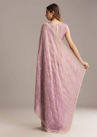 Mauve Tissue Saree With Cutdana And Bead Embroidery