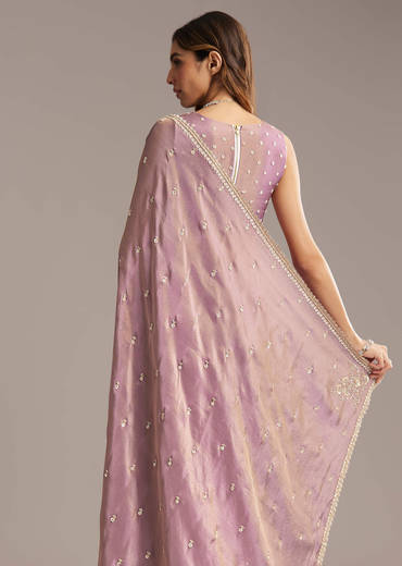 Mauve Tissue Saree With Cutdana And Bead Embroidery