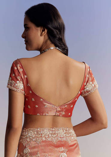 Mauve Tissue Saree With Scallop Border And Bead Embroidery