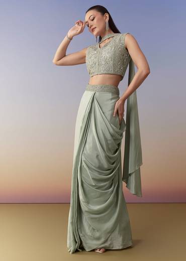 Mehendi Green Crop Top Skirt Set with Dupatta