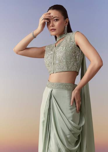 Mehendi Green Crop Top Skirt Set with Dupatta
