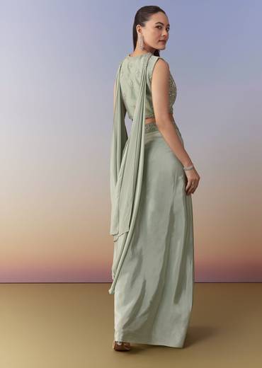 Mehendi Green Crop Top Skirt Set with Dupatta