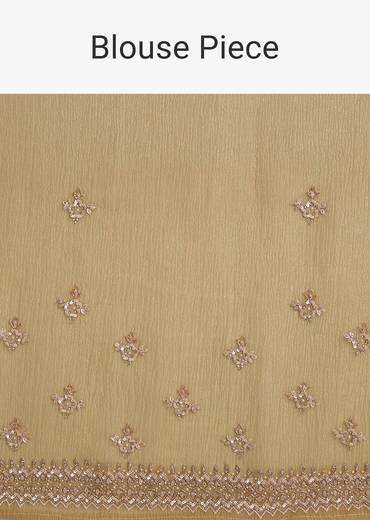 Mehendi Green Crushed Tissue Saree With Cutwork Embroidered Border