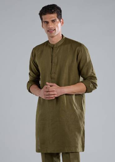 Mehendi Green Kurta Jacket Set With Thread Resham Work