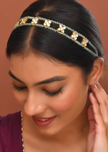 Mint Blue Floral Kundan Mathapatti