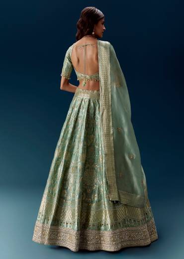 Mint Green Embroidered Bridal Lehenga With Dupatta