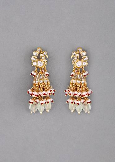 Mint Green Earrings With Pachi Kundan