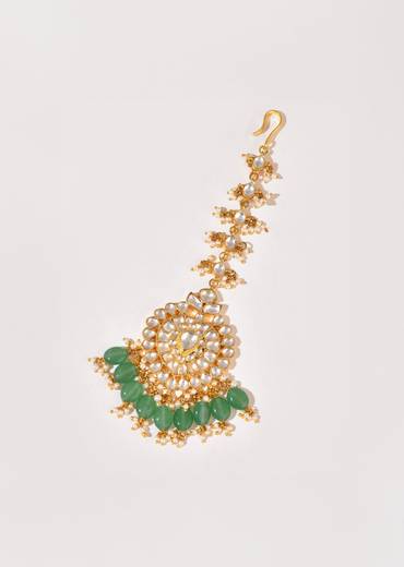 Mint Green Kundan Embellished Maangtikka