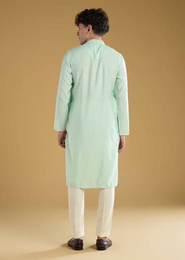 Mint Green Mens Kurta Set With Thread Detail