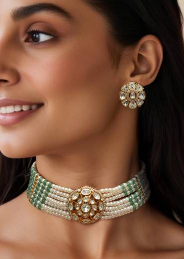 Mint Green Modern Polki Choker Set