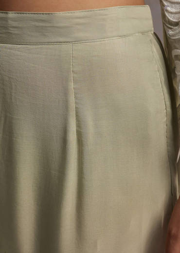 Mint Green Organza Kurta Set With Thread And Moti Work