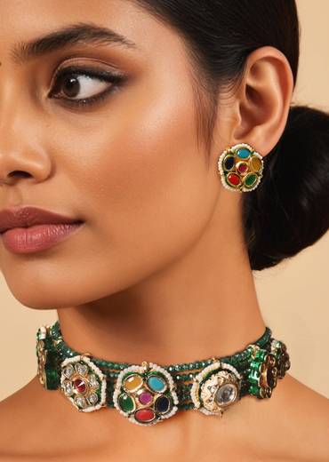 Multi Beaded Pendant Necklace and Earring Set