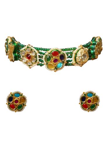 Multi Beaded Pendant Necklace and Earring Set