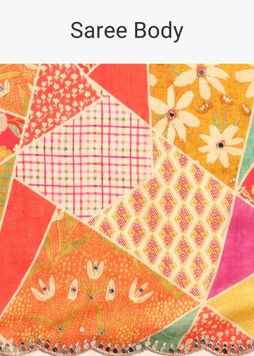 Multi Coloured Printed Muslin Saree With Unstitched Blouse