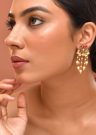 Earrings With Multi color Pachi Kundan Work