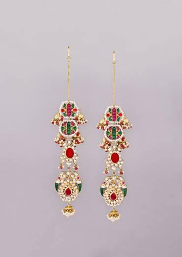 Multi Color Gold Earrings With Pachi Kundan