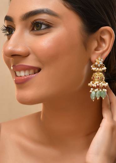 Multi Color Earrings With Pachi Kundan Work