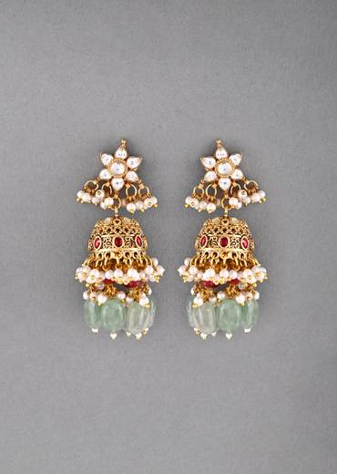 Multi Color Earrings With Pachi Kundan Work