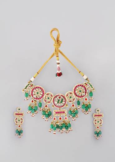 Multi Kundan Bead Drop Necklace and Earrings Set