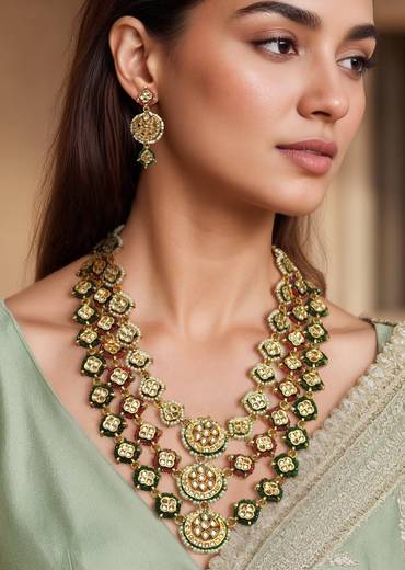 Multi Layered Kundan Necklace And Earring Sets