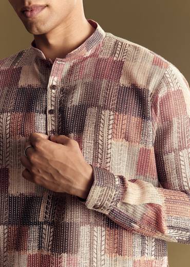 Multi Linen Kurta Set With Artistic Kantha Detailing