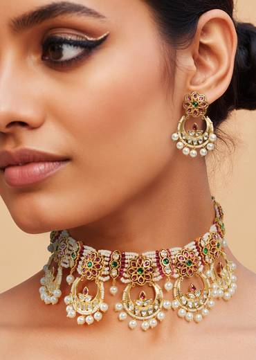 Multi Rajwadi Kundan Necklace and Dangler Set
