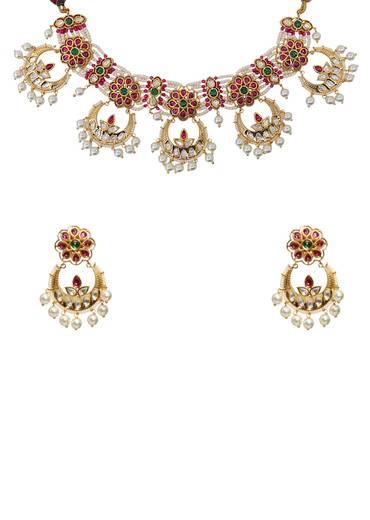 Multi Rajwadi Kundan Necklace and Dangler Set