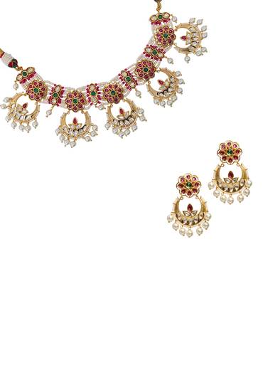 Multi Rajwadi Kundan Necklace and Dangler Set
