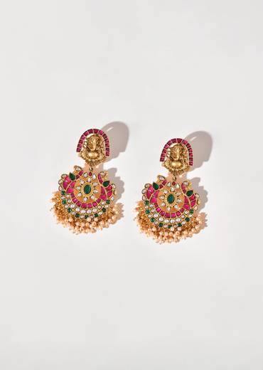 Multi Red Earrings With Pachi Kundan