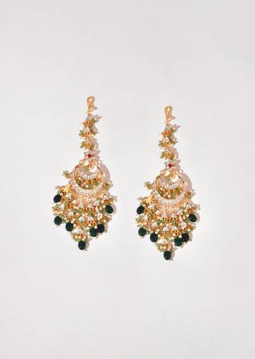 Multi White Earrings With Pachi Kundan