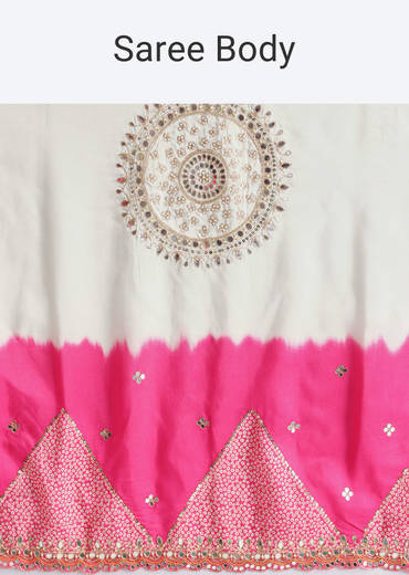 Multicolour Georgette Printed Saree With Gotta Patti Zari Embroidery