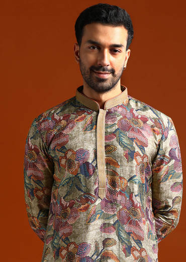 Multicolour Kurta Set For Men With Digital Print