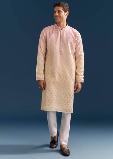 Multicolour Pastel Silk Kurta Set For Men With Sequins Embroidery
