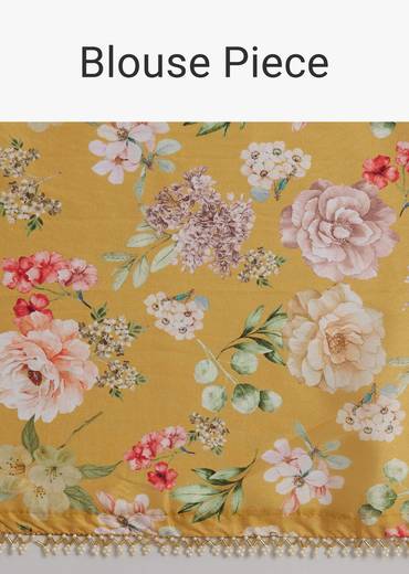 Mustard Yellow Crushed Tissue Saree With Moti Cutdana Embellished Border