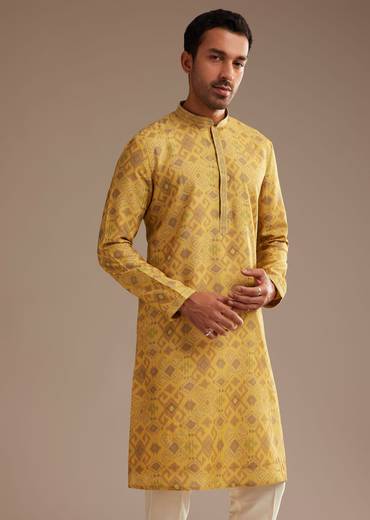 Mustard Yellow Kurta Set with Geometric Print