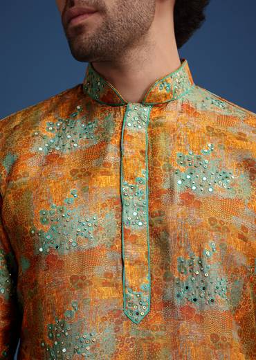 Mustard Yellow Silk Printed Kurta Set