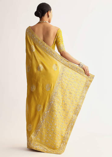 Musturd Yellow Silk Saree With Pallu And Border Embroidery