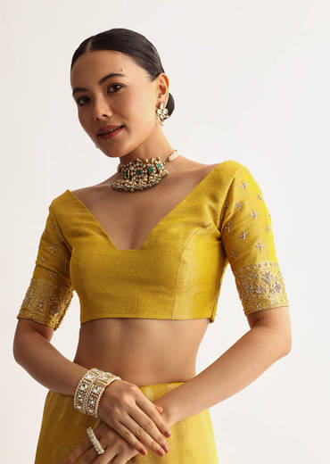 Musturd Yellow Silk Saree With Pallu And Border Embroidery