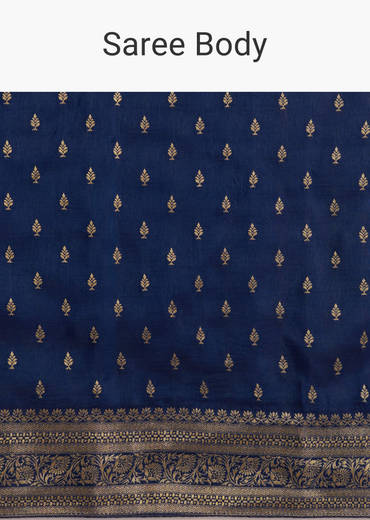 Navy Blue Dola Silk Saree With Butti Work And Zari Woven Border
