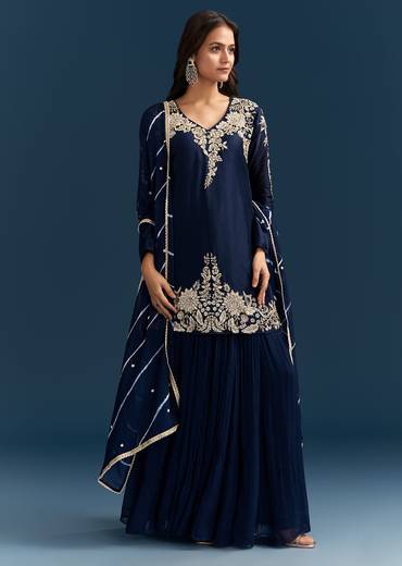 Navy Blue Set With Sequins And Cut Dana Embellished Kurta