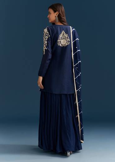 Navy Blue Set With Sequins And Cut Dana Embellished Kurta