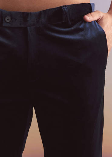 Navy Blue Velvet Tuxedo For Men With Intricate Hand Work