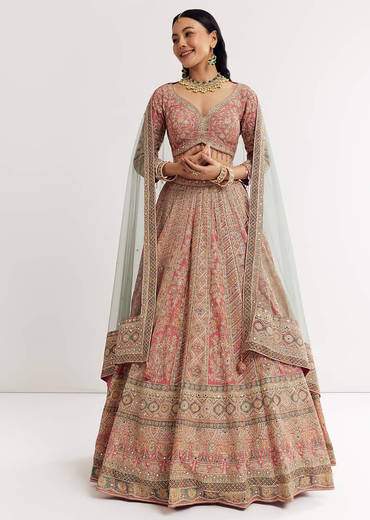 Net Dupatta Georgette Printed Lehenga With Stone Embroidery