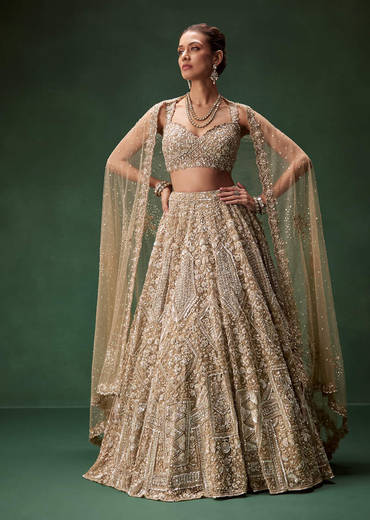 Nude Bridal Lehenga With Intricate Floral Sequin And Beadwork
