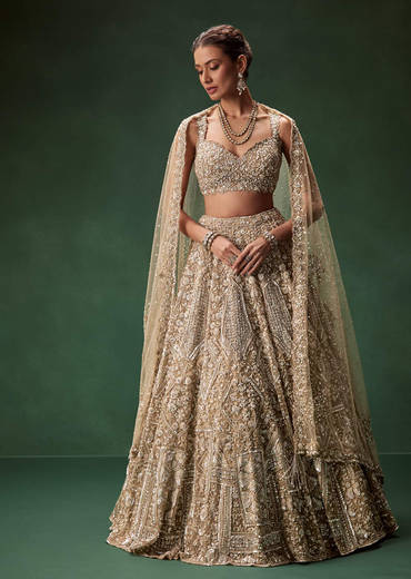 Nude Bridal Lehenga With Intricate Floral Sequin And Beadwork